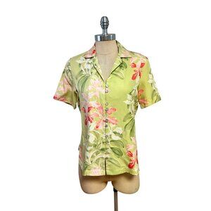 Tommy Bahama Womens Silk Floral Button-Up Shirt Small